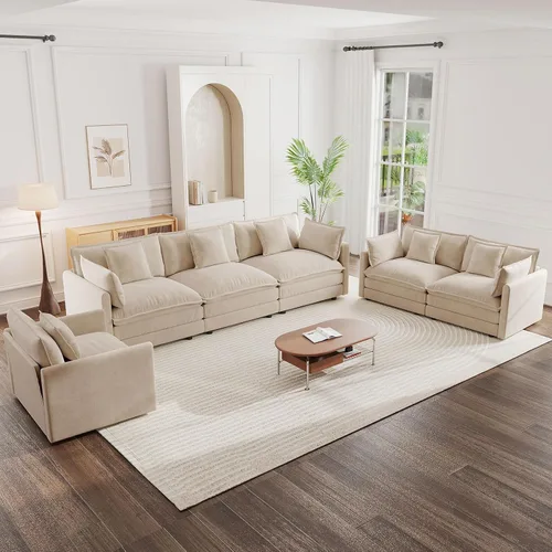 Vista 33 de 76.7" Cloud Couch for Living Room, Deep Seat Loveseat Sofa, Beige Breathable Chenille, 2-Seats Couch for Apartment Small Spaces, Pocket Spring