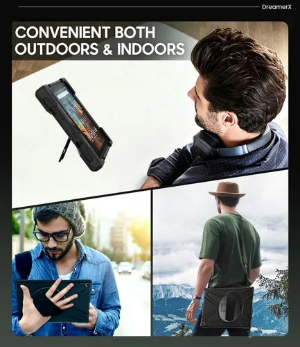Vista 7 de Funda Fire HD 10 2019/2018/2017, resistente a prueba de golpes, resistente, funda protectora de alto impacto con soporte para correa de mano