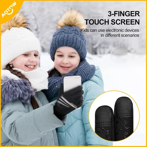Vista 4 de Guantes deportivos cálidos de invierno para niños, clima frío, pantalla táctil, resistente al viento, para nieve, ciclismo, senderismo, fútbol, al