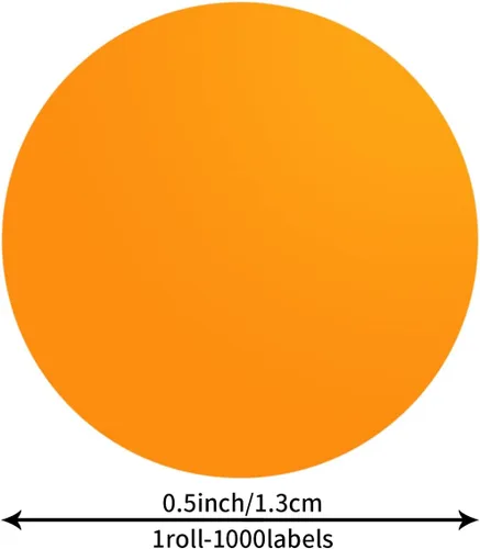 Vista 6 de Calcomanías redondas naranjas de 0.50 pulgadas con código de color, impermeable, rollo extraíble de 1000 unidades Strong Adhesive, Waterproof