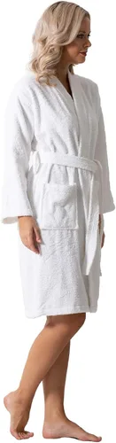 Vista 2 de Lujosas batas de baño absorbentes con cuello de rizo turco súper suave para mujer