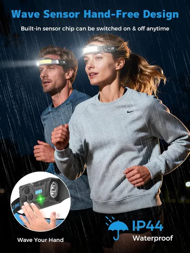 Vista 4 de Smiling Shark Linterna frontal TS-4, foco doble con reflector 4X y linterna LED estroboscópica recargable, 2400 mAh, diseño manos libres de larga