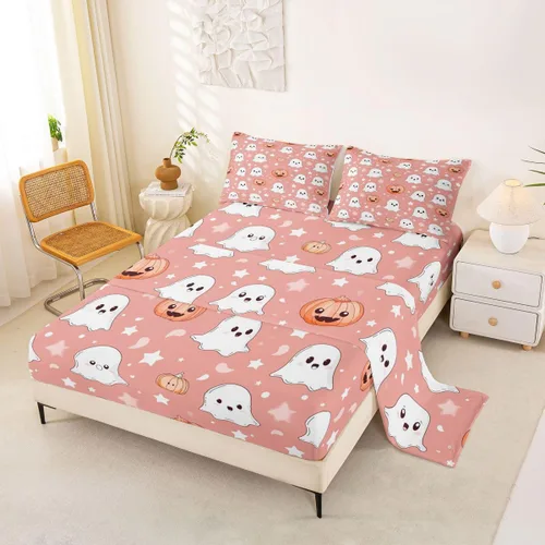 Vista 51 de Feelyou Cat Bed Sheets Set Twin Size Halloween Themed Bed Set Trick or Treat Deep Pocket Fitted Sheet Scaredy Cat Breathable Soft Lightweight