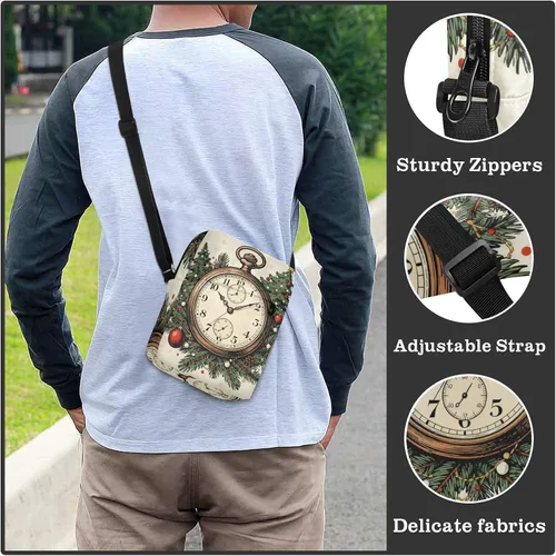 Vista 6 de KLL Merry Christmas Vintage Pocket Watch Tree messenger bag crossbody Vegan Leather mens crossbody Shopping Shoulder Handbags