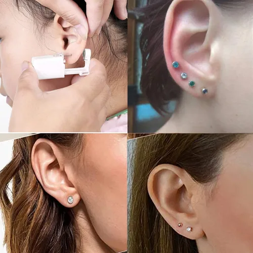 Vista 6 de Kit de perforación de oreja Paquete de 6 pistolas de perforación de oreja, kit desechable para piercings de oreja con aretes de seguridad, kit