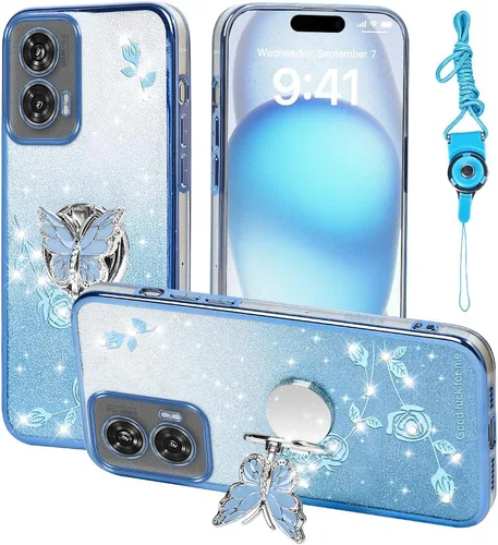 Vista 16 de Funda protectora para Motorola Moto G24, funda protectora de TPU con función atril y correa para Motorola G24 Power (azul)