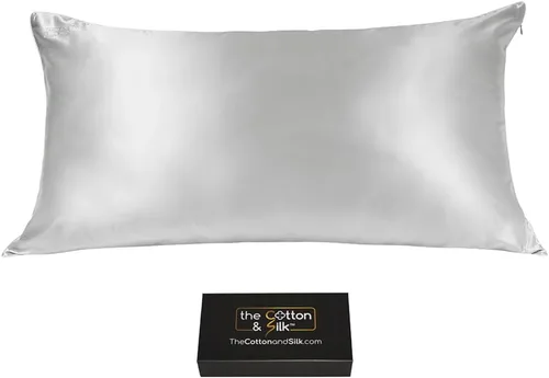 Vista 21 de Funda de almohada de seda de morera 22 Momme (cierre envolvente en la parte posterior), colección elegante, tamaño Queen, caramelo + crema