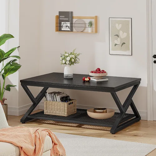 Vista 7 de EnHomee Mesa de Café con Almacenamiento, Mesas de Café Modernas para Sala de Estar con Estante de Malla, Mesa de Centro Rectangular de 2 Niveles