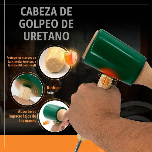 Vista 6 de Mazo de tallado de madera de precisión de 15 onzas para carpintería, cómodo mango de madera que reduce la fatiga de la mano, cabeza de uretano que