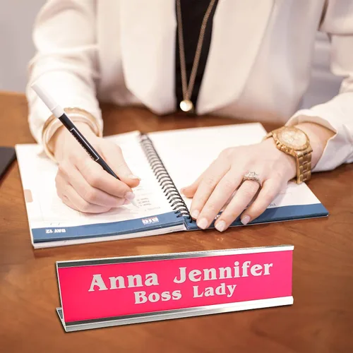 Vista 4 de Placa personalizada con nombre con soporte para pared o escritorio, grabado personalizado 2 x 8