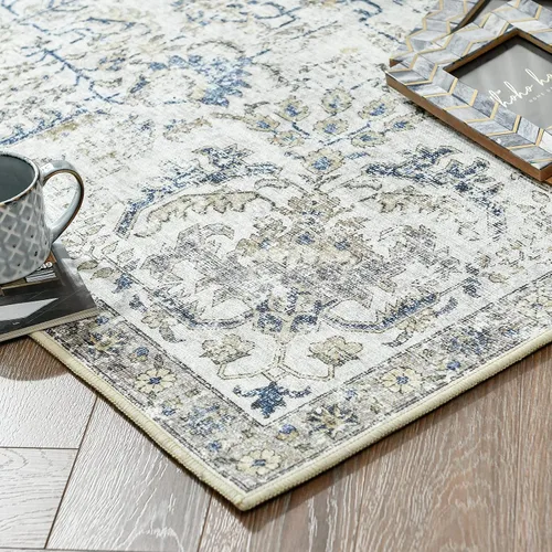 Vista 125 de jinchan Lima - Alfombra simétrica floral geométrica lavable, alfombra de entrada de medio círculo de 2 x 3, alfombra de media luna, suave y Azul