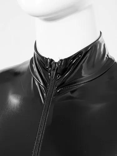 Vista 4 de YiZYiF Body de mujer brillante de cuero de PVC con patente brillante y cuerpo completo de látex con cremallera ajustada