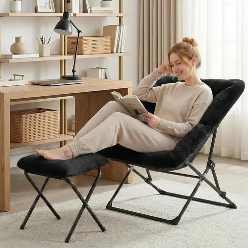 Vista 2 de OAKHAM Silla cómoda para adultos, suave sillón plegable de pelo sintético para dormitorio, sala de estar, dormitorios, silla de lectura flexible
