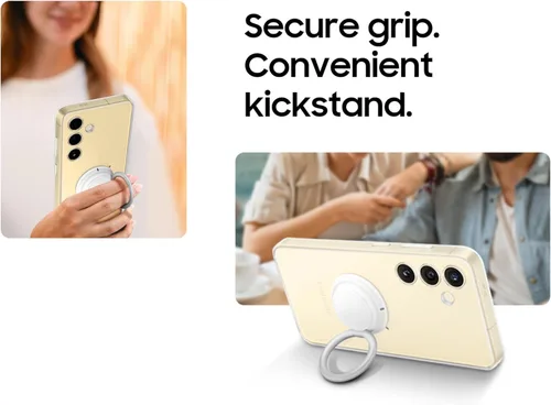 Vista 9 de Samsung Funda transparente para teléfono Galaxy S24, funda protectora con agarre de mano, soporte, accesorios para correa de muñeca, protección