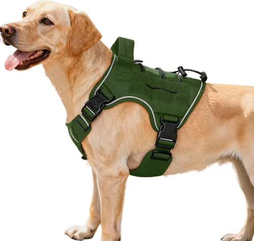 Vista 58 de Arnés táctico para perros grandes, chaleco reflectante ajustable sin tirones con sistema Molle, control de grado militar K9 para entrenamiento