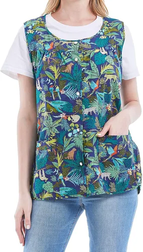 Vista 9 de Nanxson Delantal de mujer con bolsillos de parche, babero estampado de algodón, smock con botones para trabajo, cocina y chef CF3177 Azul