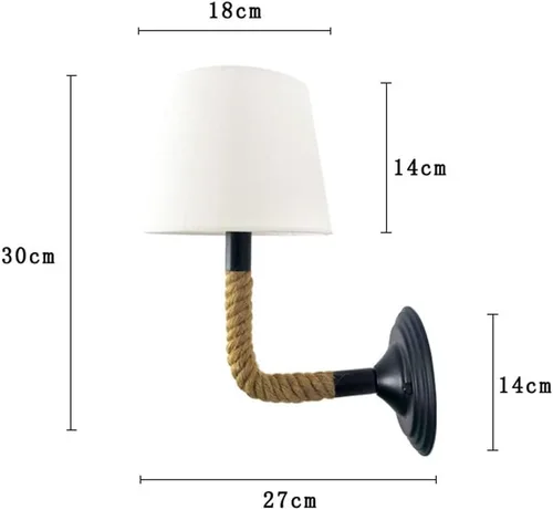 Vista 6 de Vintage Wall Light Hemp Rope Bedside Sconce Rustic Industrial Headboard Lamp, Farmhouse Wall Mount Lighting Fixture with Flared White Textile Lamp
