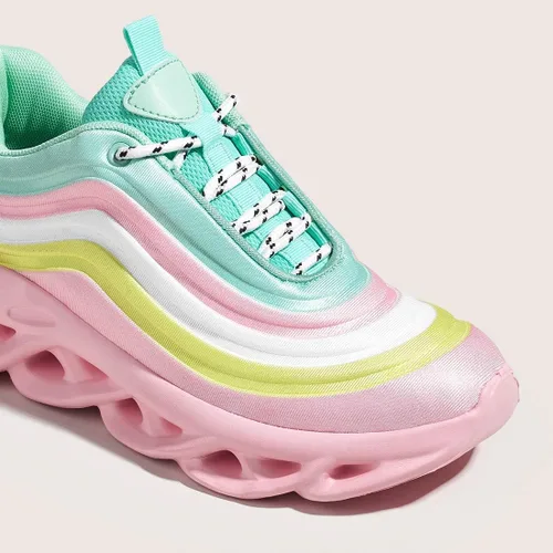 Vista 7 de LUCKY STEP Tenis de moda para mujer, con plataforma gruesa, teñido anudado, arcoíris.