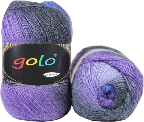 Vista 38 de Hilo de lana golo para tejer 200 yardas, hilo Cachemire multicolor arcoíris
