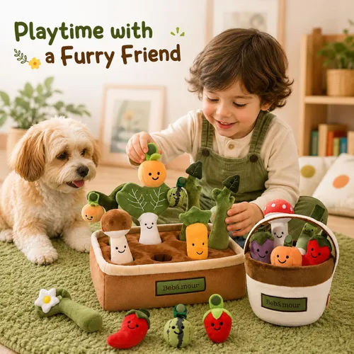 Vista 3 de Bebamour Montessori - Juego de zanahoria de peluche de algodón suave, juego sensorial (zanahoria)