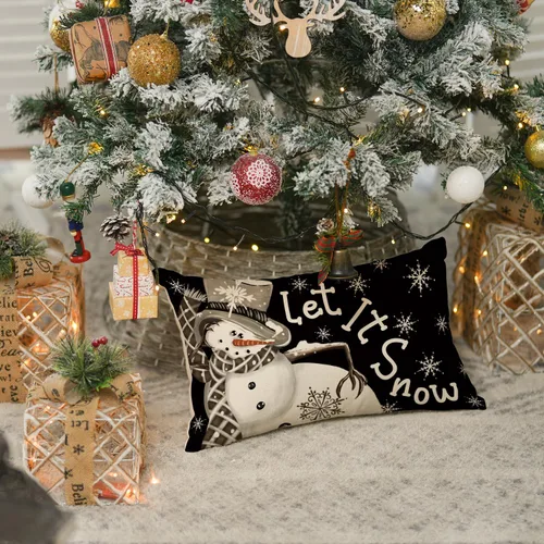 Vista 2 de AVOIN colorlife Funda de almohada de Navidad de invierno, diseño de lunares, muñeco de nieve I Smell, color negro nieve, 12 x 20 pulgadas