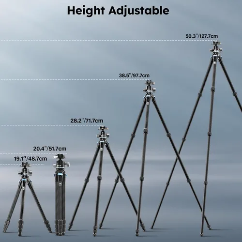 Vista 4 de SIRUI Trípode de viaje de fibra de carbono de 50.2", trípode compacto para cámara profesional con cabeza de bola de perfil bajo, sistema
