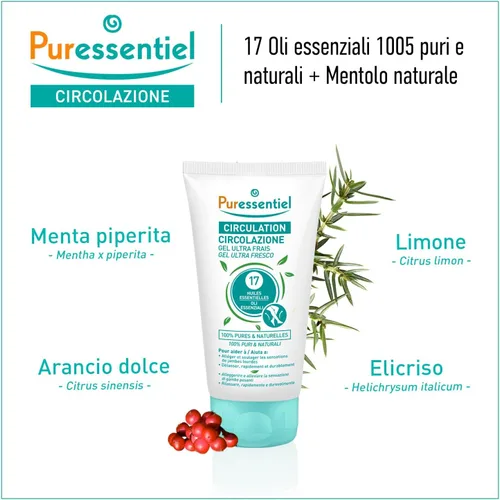 Vista 2 de Puressentiel Gel calmante para pies cansados, tobillos, piernas, loción de aromaterapia con 17 aceites esenciales para cuerpo y piel, alivio