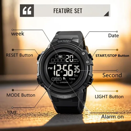 Vista 2 de IJAHWRS Reloj deportivo digital para hombre, pantalla LED impermeable y a prueba de golpes, reloj electrónico, negro