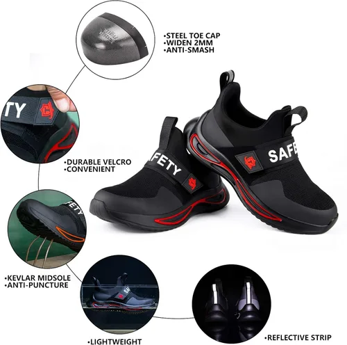 Vista 2 de Zapatos de punta de acero para hombres y mujeres, cómodos zapatos de seguridad transpirables e indestructibles, zapatos de trabajo ligeros