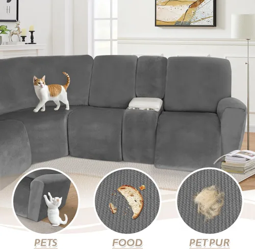 Vista 463 de Arfntevss Fundas de sofá seccional reclinable de terciopelo, Funda de sofá seccional de esquina para sofá reclinable, Funda elástica suave