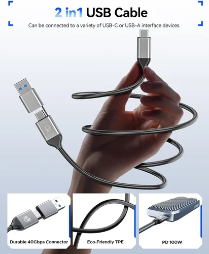 Vista 7 de ORICO Carcasa para SSD M.2 USB4 de 40 Gbps, soporta SSD M.2 NVMe de hasta 8 TB, funda de aleación de aluminio con aletas, cable USB-C a USB-A y C 2