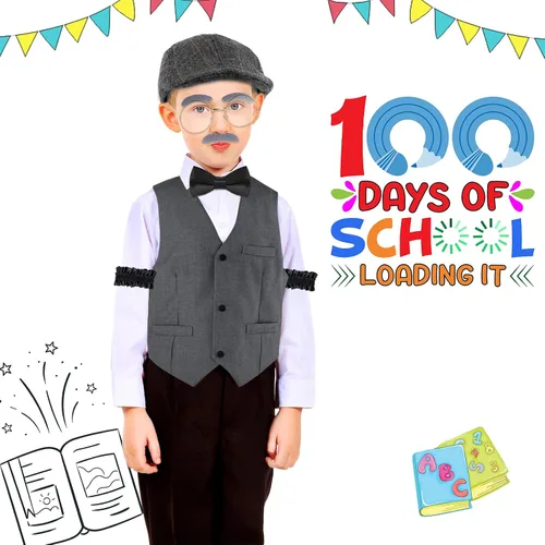 Vista 6 de Paquete de 12 disfraz retro de gángster de los años 20, incluye sombrero, pajarita, gafas, bigote para niños para rugir años 20, cosplay, hombres