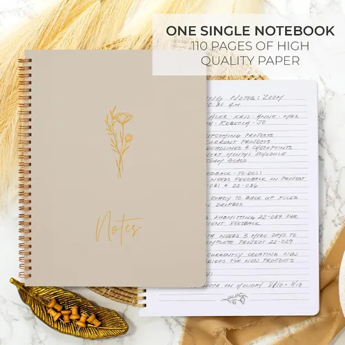 Vista 6 de ZICOTO Cuaderno estético en espiral para mujer, bonito cuaderno de notas con rayas universitarias de 10.5 x 8.5 pulgadas, con bolsillos grandes