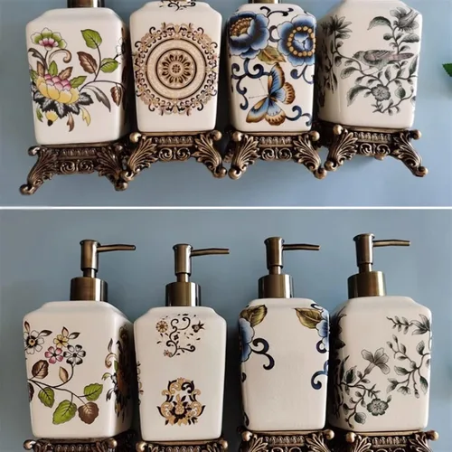 Vista 5 de Bathroom Soap Dispenser 340ML Personalized Crack Ceramic Soap Dispenser Retro Large Lotion Sub Bottle Resin Base Reusable Pump-Bottles Dispensers