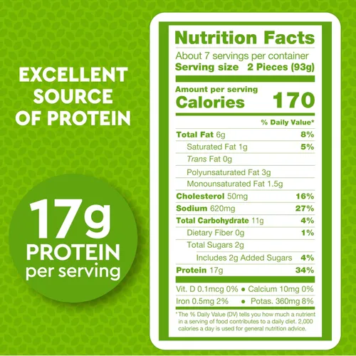 Vista 2 de Just Bare Tiras de pechuga de pollo ligeramente empanadas Totalmente cocidas 0.56 oz de proteína Congeladas 1.50 libras