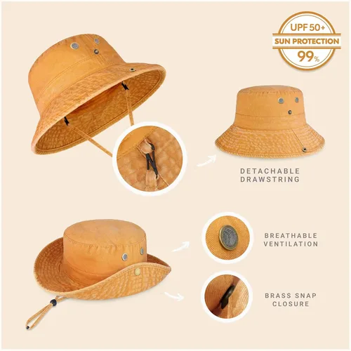 Vista 34 de CHOK.LIDS Sombrero clásico de algodón de ala ancha con cuerda ajustable unisex sombrero de sol ligero para viajes al aire libre