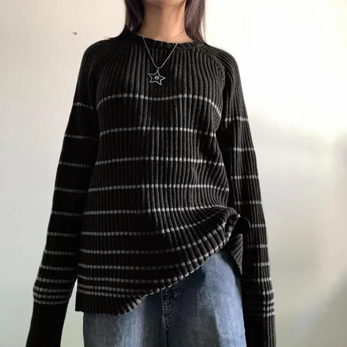 Vista 2 de CYee Y2K - Suéter holgado para niñas del centro de la ciudad, ropa de tira gótica emo, estilo hada, grunge, Alt, sudadera vintage hippie
