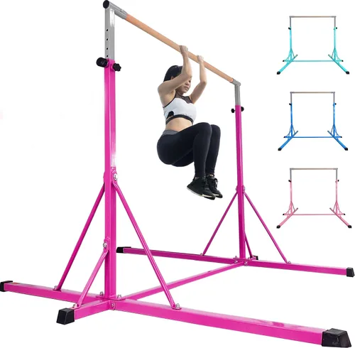 Vista 9 de Gymnastics Bar, 5'10” Base length 45" to 71" Adjustable Horizontal Bar for Serious Training, 500 LBS Capacity, Professional Home Gym Equipment with