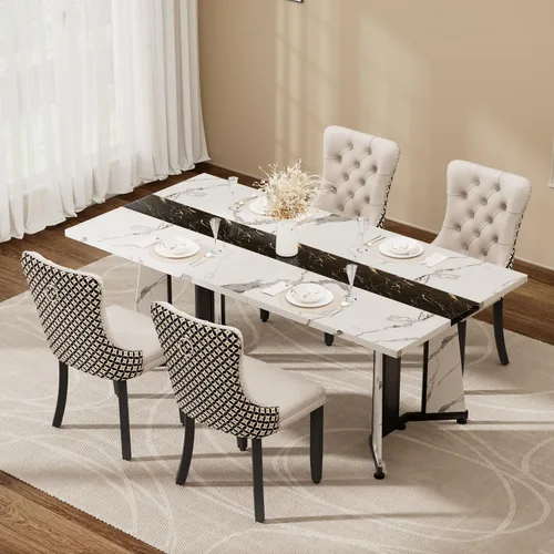 Vista 40 de Juego de mesa de comedor de 5 piezas con 4 sillas, mesa de comedor rectangular de madera de 71 pulgadas con sillas de comedor de terciopelo, tablero