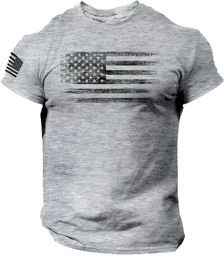 Vista 2 de Camiseta de manga corta con botones de la bandera americana, camiseta de manga corta para entrenamiento muscular