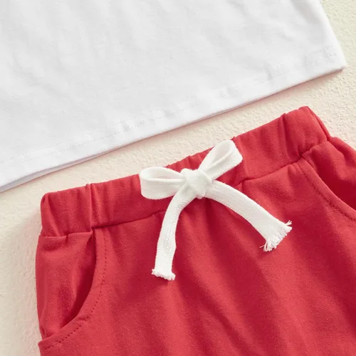 Vista 5 de Conjunto de camiseta de manga corta para el día de San Valentín para bebé, niña, niño, camiseta de manga corta, pantalones cortos con cintura