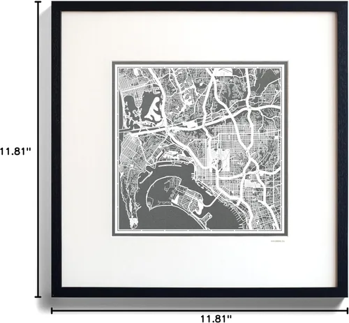 Vista 6 de O3 Design Studio San Diego, CA Paper Cut Map Matted Grey 20x20 in Paper Art