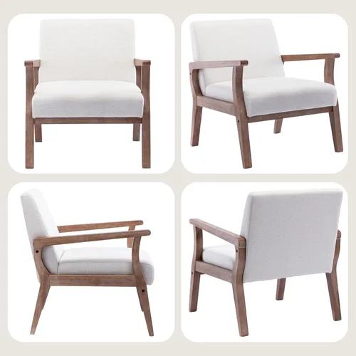 Vista 3 de BESTANO - Silla con acento de estilo moderno de mediados de siglo, con tapizado de lino y marco de madera, silla de acento para sala de estar