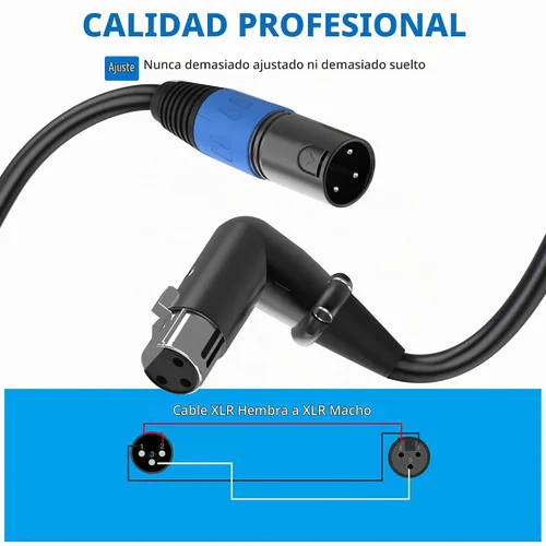 Vista 3 de LanSenSu Cable de enchufe XLR en ángulo recto XLR a recto, cable equilibrado de 90 grados hembra a macho recto de 3 pines a 3 pines