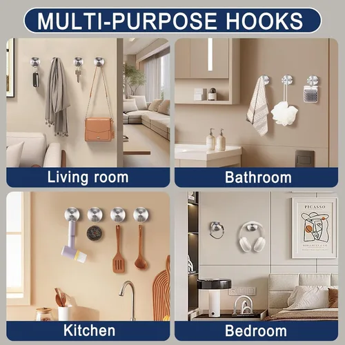 Vista 5 de Ganchos de Ventosa para Ducha, Ganchos de Toalla Sin Taladrar para Pared de Baño, Cocina, Vidrio, Espejo, Azulejos - Ideales para Colgar Toallas