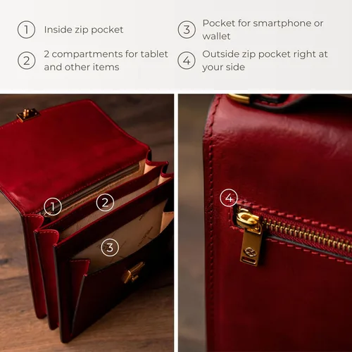 Vista 5 de Time Resistance Maletín pequeño de cuero para hombre, bolso cruzado