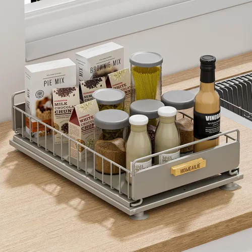 Vista 13 de Organizador bajo el fregadero, Organizador de 2 niveles alto y ajustable bajo el fregadero de la cocina, estante de almacenamiento multiuso