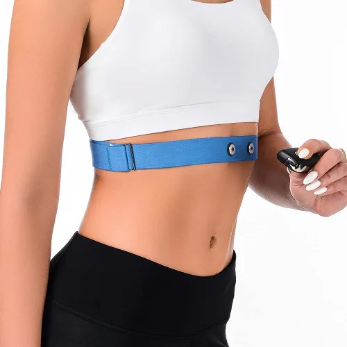 Vista 7 de Paquete de 2 correas de pecho de repuesto para monitor de frecuencia cardíaca mediana (azul y rosa), correa de pecho ajustable suave para Polar H7