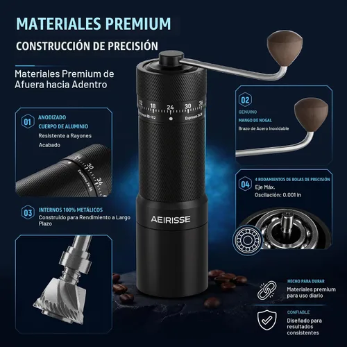 Vista 7 de Molinillo de café manual, molinillo de café cónico de 72 clics, molinillo de café manual de acero inoxidable, taza de captura magnética, mango