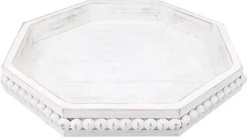 Vista 19 de Hrastany Bandeja de Servir Rústica de Madera con Cuentas, Bandeja Decorativa de Granja en Negro para Centro de Mesa, Decoración Navideña de Boda
